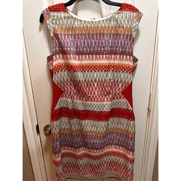 Antonio Melani Women's Sleeveless Round Neck Dress Red Multicolor Size 10 - Picture 1 of 15
